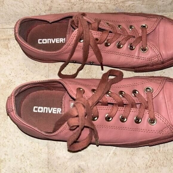 Converse All Star Pink Leather Lace Up Causal Unisex Sneakers women 9 mens 7 - Picture 3 of 7